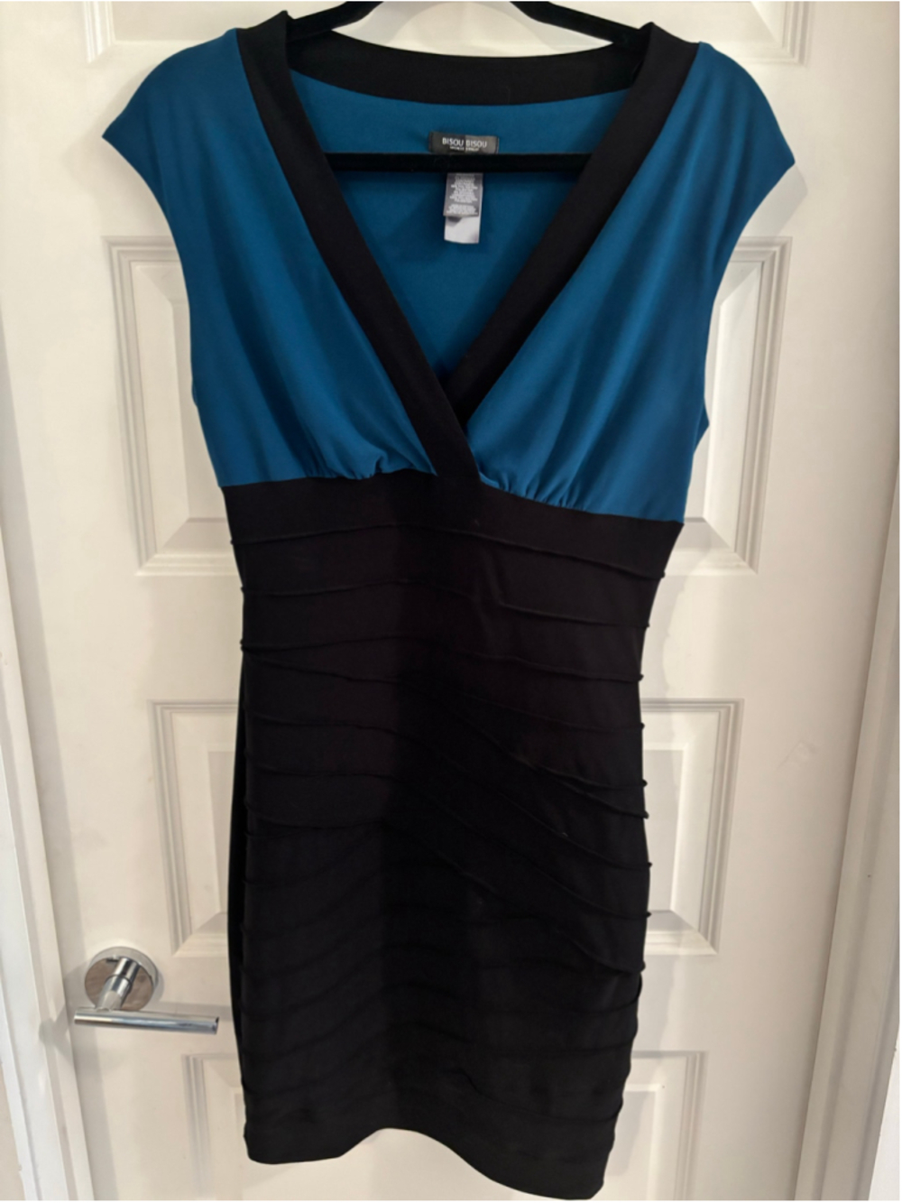 Women's Bisou Bisou Mini Dress Size 8 Black Teal Colorblock